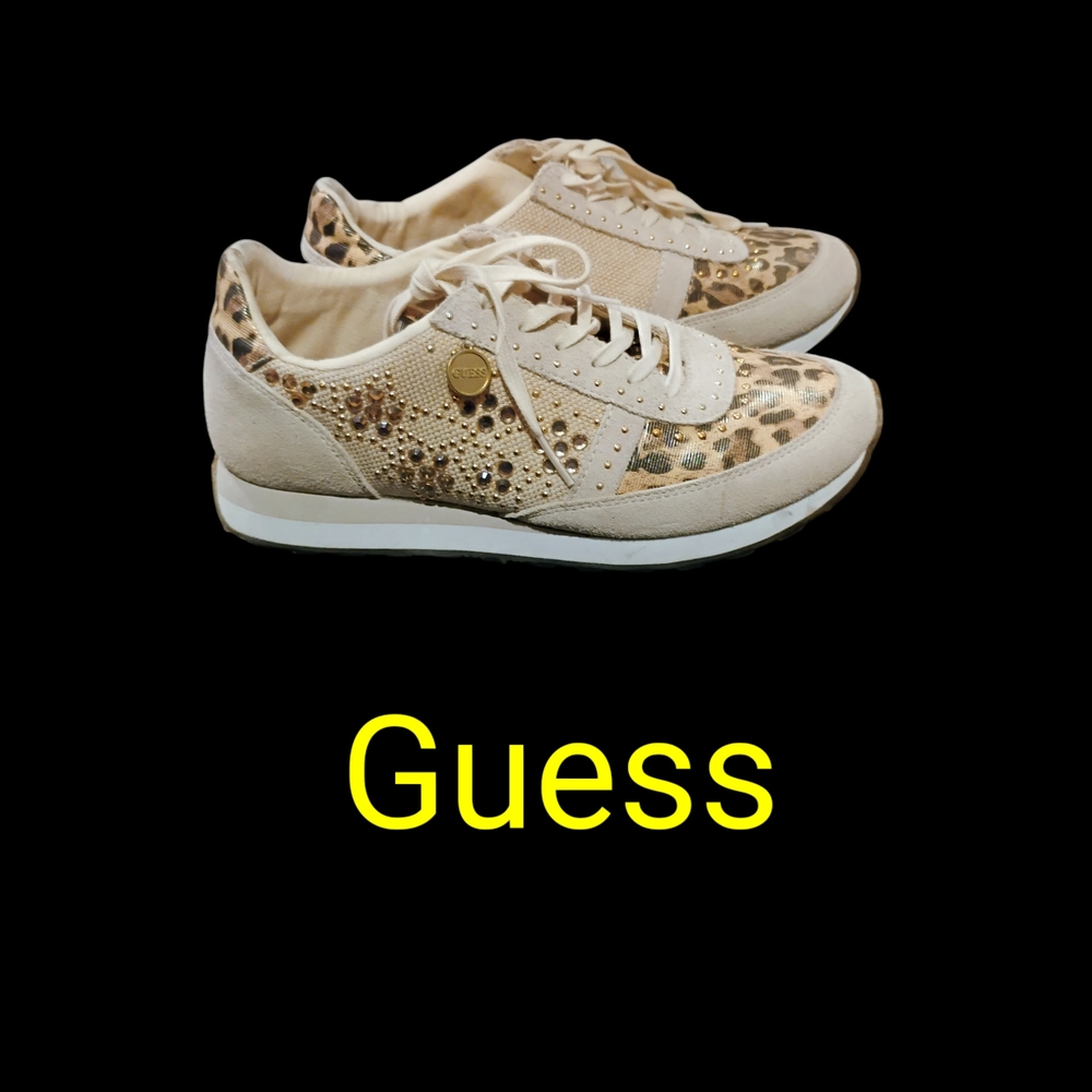 Guess Women's Cream and Leopard Sneakers